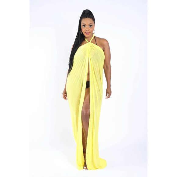Women's Halter Front Slit Beach Maxi Cover Up Swimwear Polyester/Spandex - Picture 2 of 12